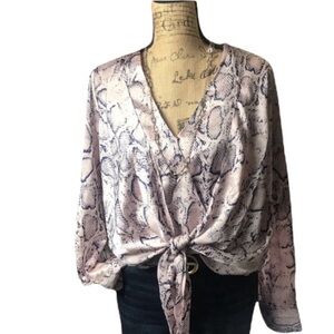 Hayden pink/black snake skin knotted long sleeve blouse